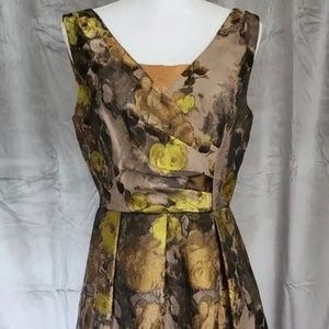 Adrianna Papell Pleated Floral Dress Womens Size 10 Metallic Gold Sleeveless